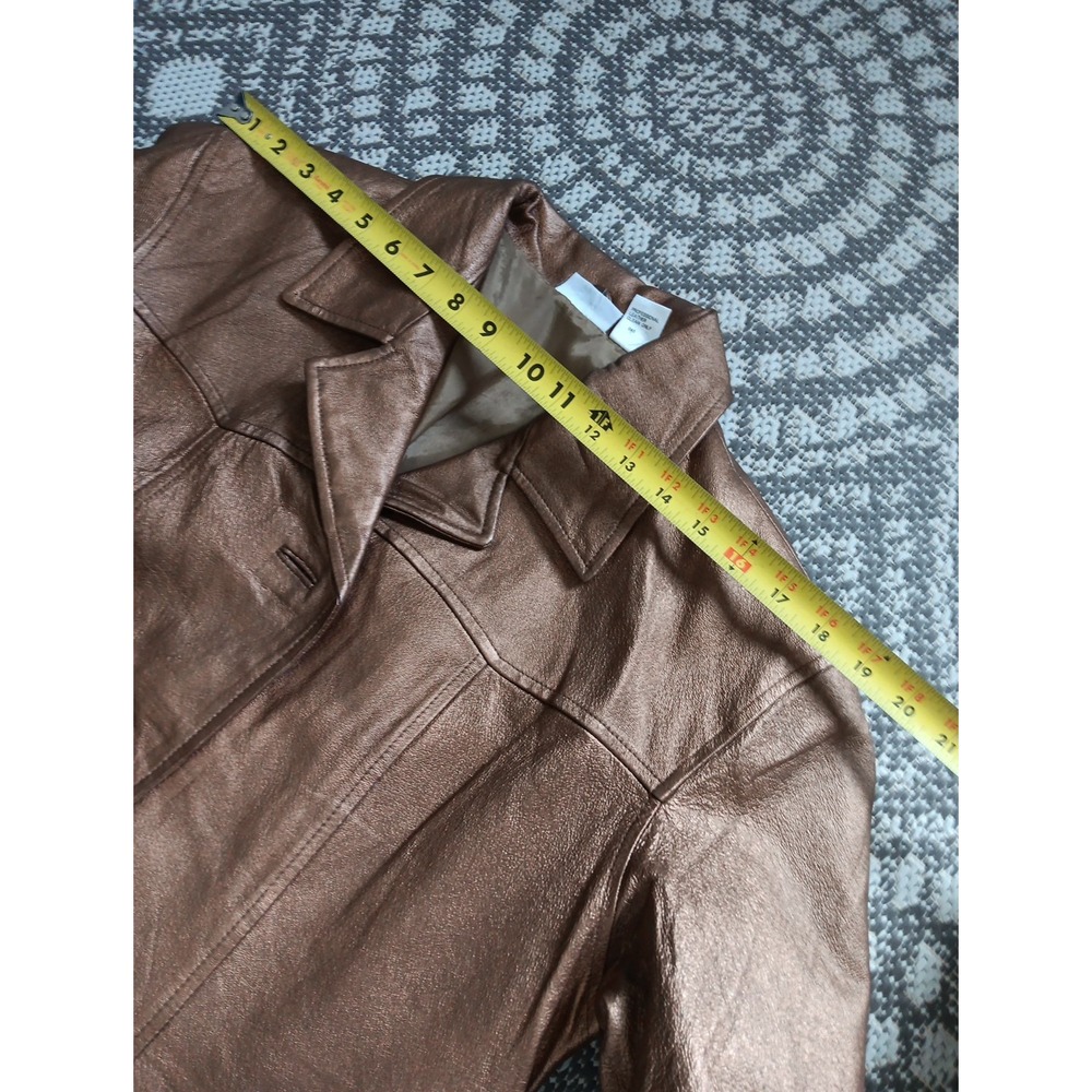 VTG Leather Trench Coat Belted Women Small Metalic Gold Belted‎ Countryside Chic - Picture 7 of 16